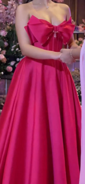 Beautiful Hot Pink Strapless Long Party Dress With Bow HZ1023